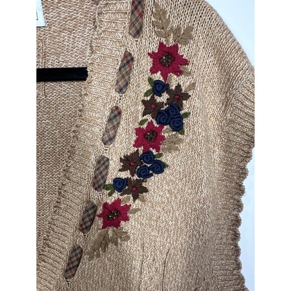 Jantzen Vintage Cable Knit Cardigan Vest Sweater Embroidered Sleeveless Tan * 2X - Picture 4 of 10